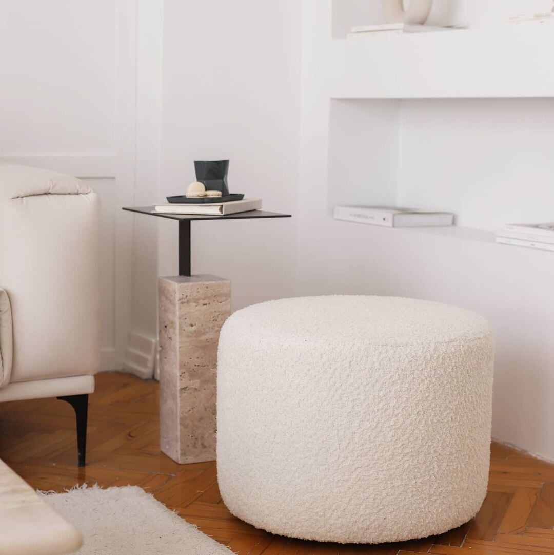 The White Decorative Round Pouf