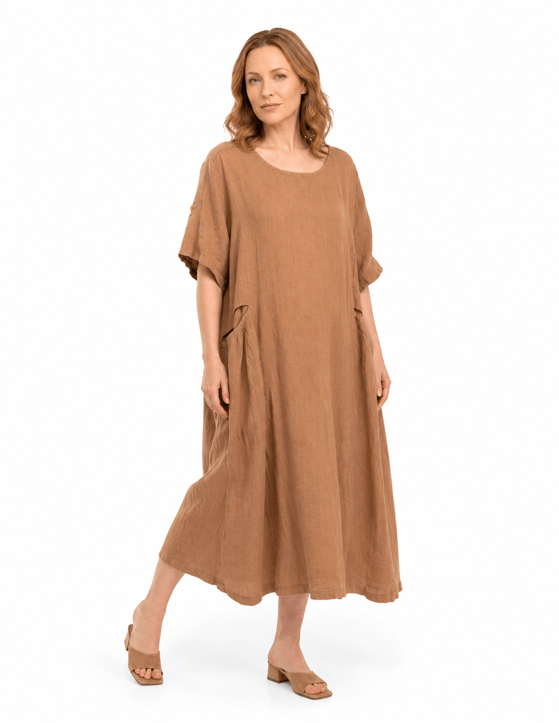 Shirred Pocket Linen Loose Dress
