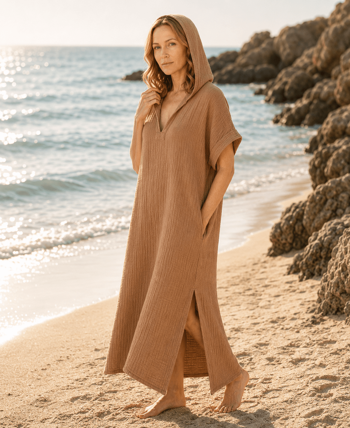 Hooded Gauze Beach Cover Up