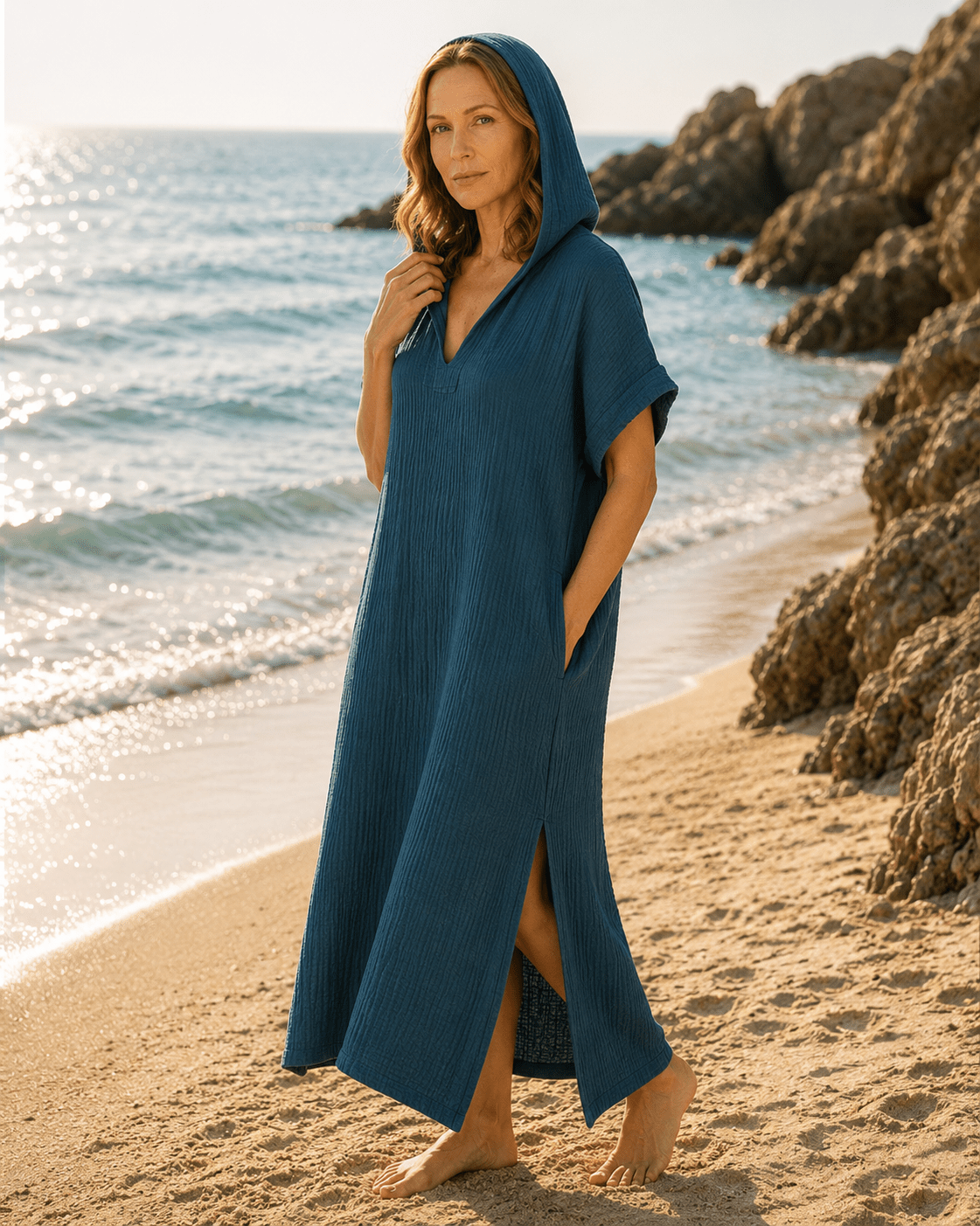 Hooded Gauze Beach Cover Up