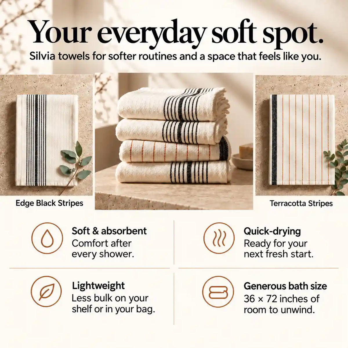 Silvia Cotton Bamboo Lightweight Woven Turkish Towel