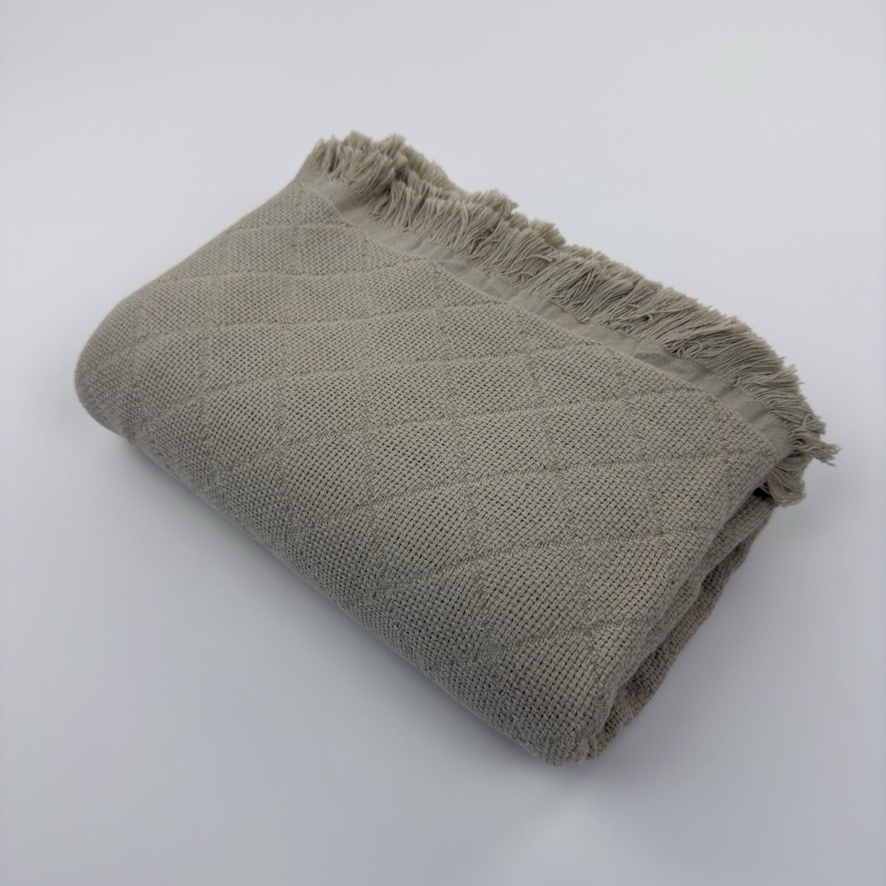 Diamond-Weave Taupe Cotton Throw Blanket