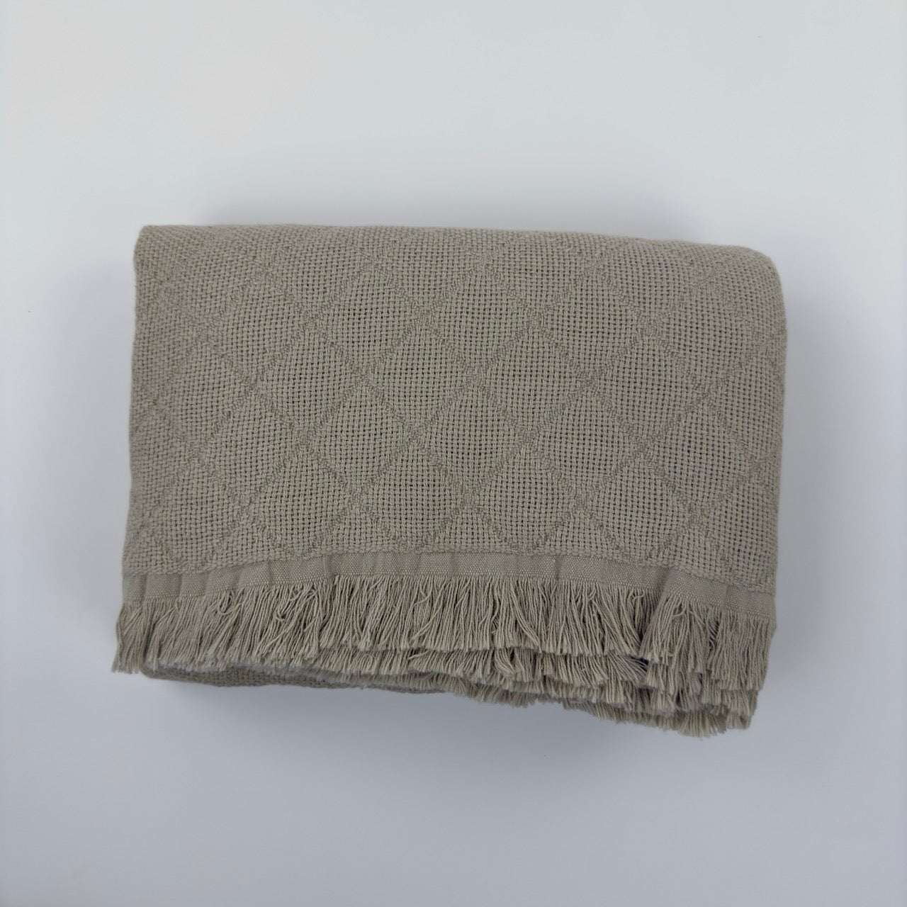 Diamond-Weave Taupe Cotton Throw Blanket