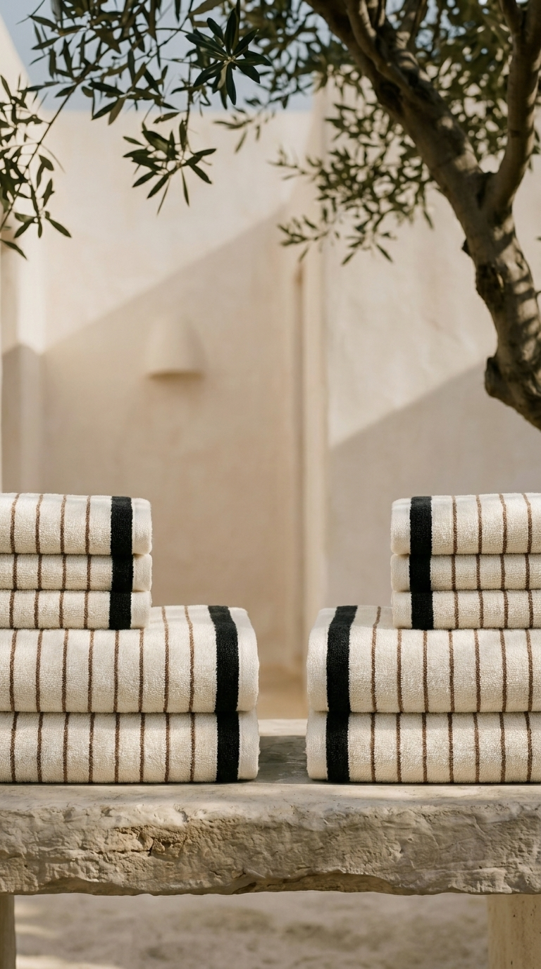 Melika Turkish Striped Terry Towel in Brown