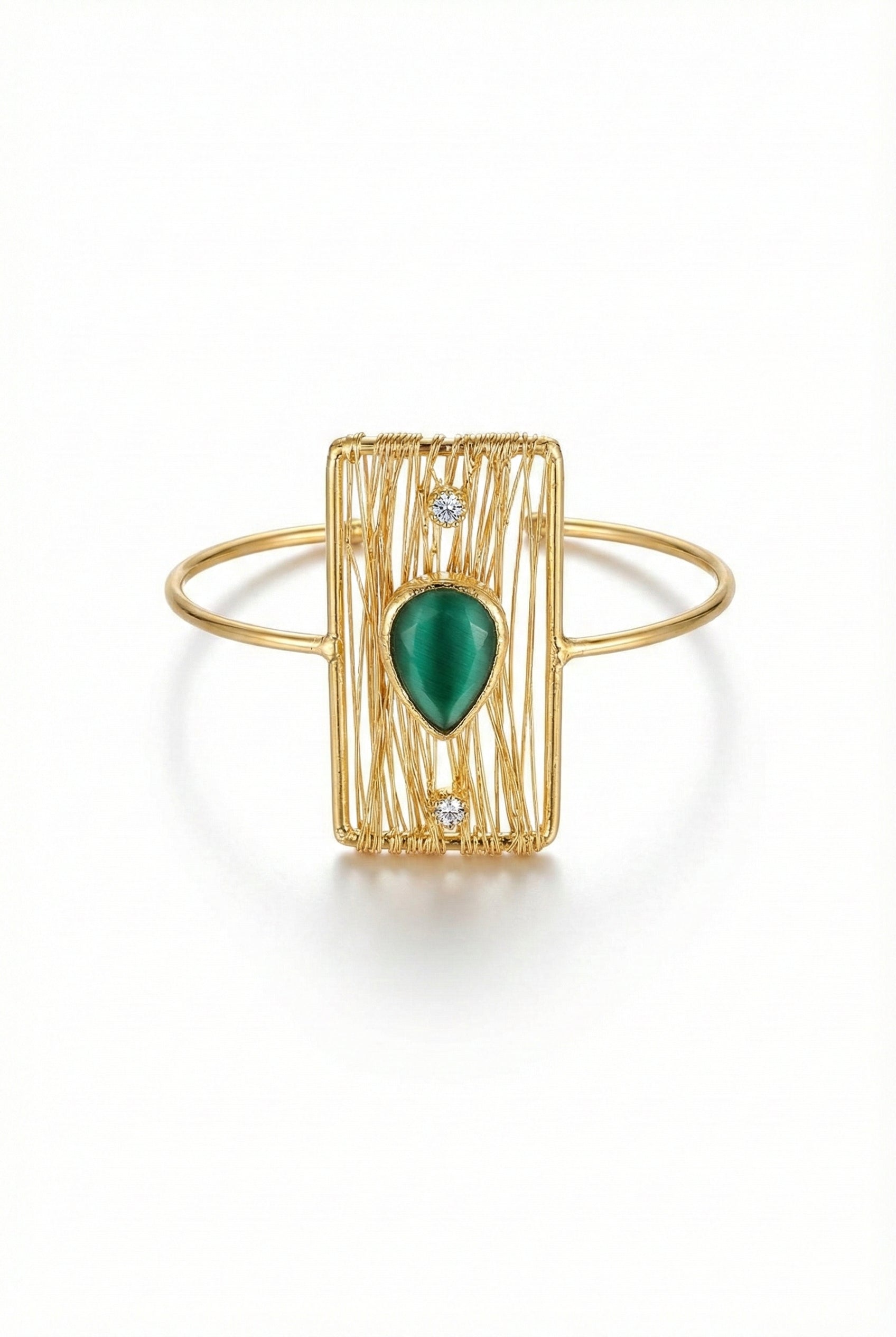 Cat’s Eye & Zircon Statement Cuff Bracelet