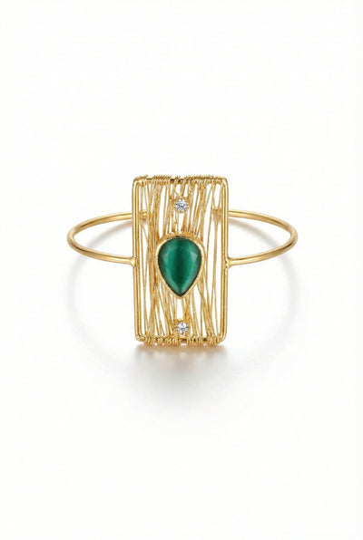 Cat’s Eye & Zircon Statement Cuff Bracelet