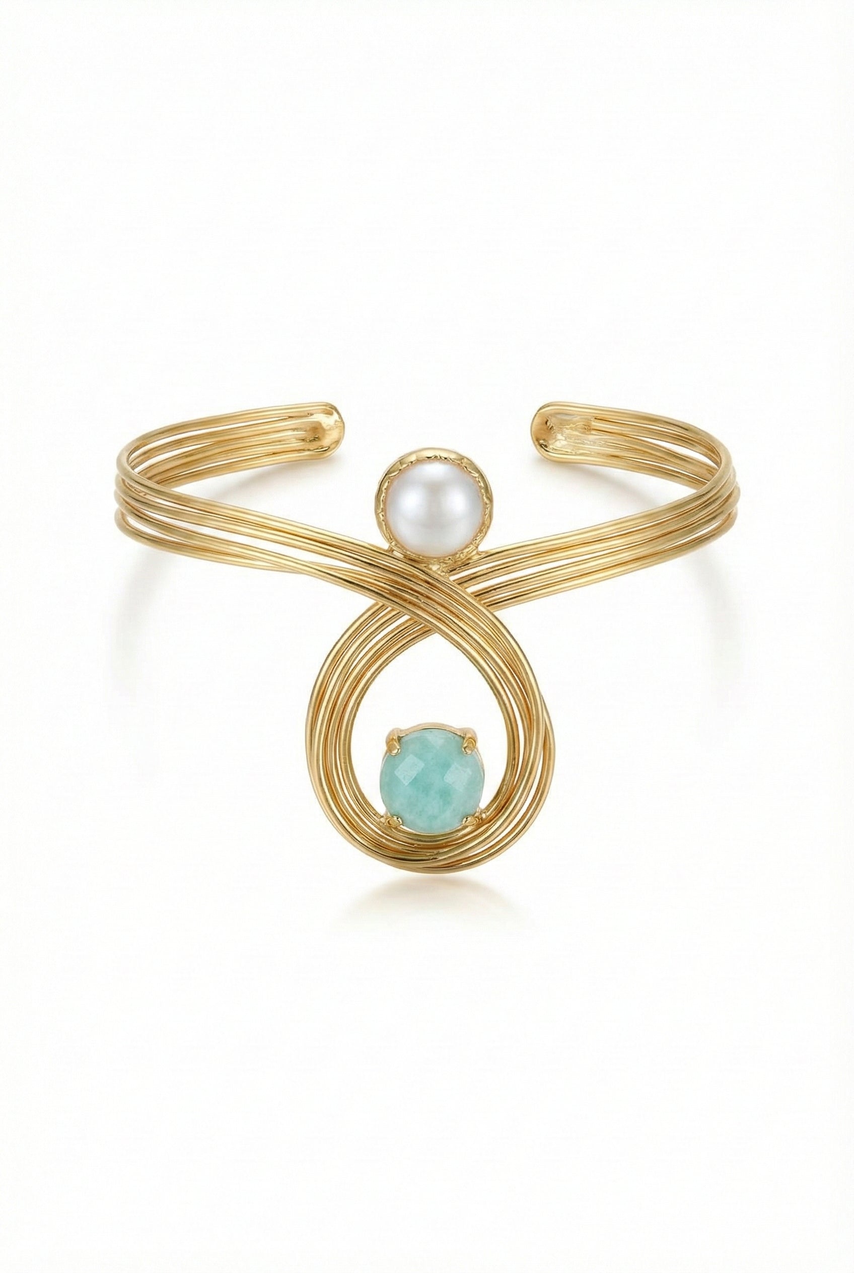 Baroque Pearl & Cat’s Eye Statement Cuff Bracelet