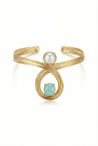 Baroque Pearl & Cat’s Eye Statement Cuff Bracelet
