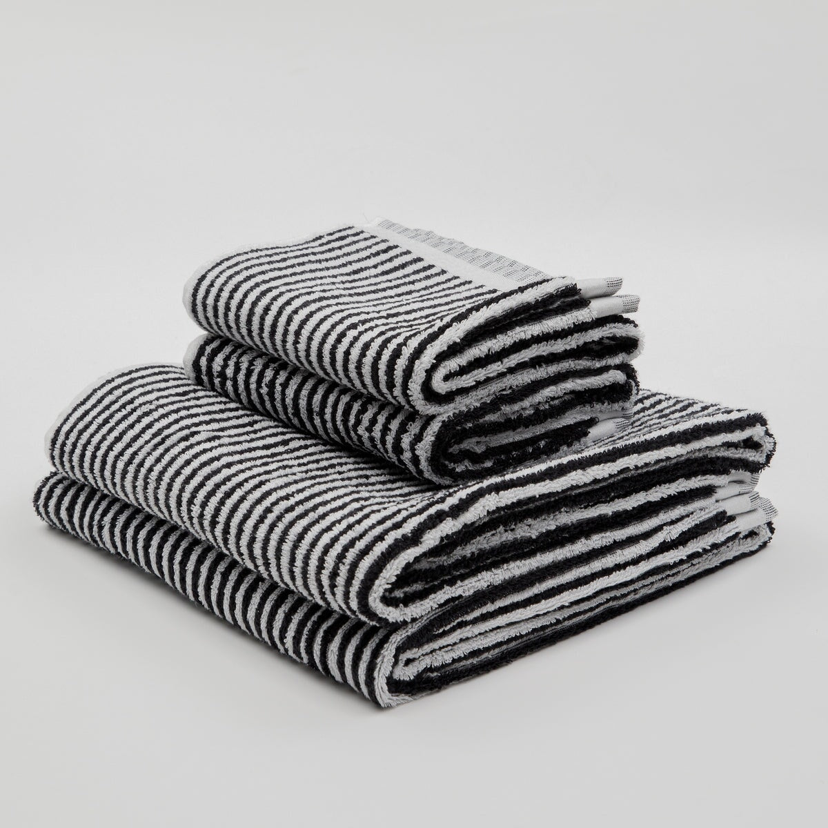 Doris Terry Turkish Towel With Finished Edge - Black and White Stripe