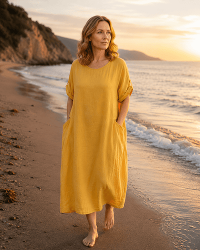 Shirred Pocket Linen Loose Dress – The Loomia
