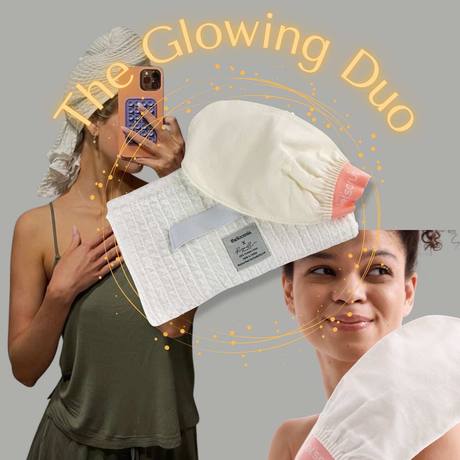 Glowing Duo of Hair Towel and Bath Glove