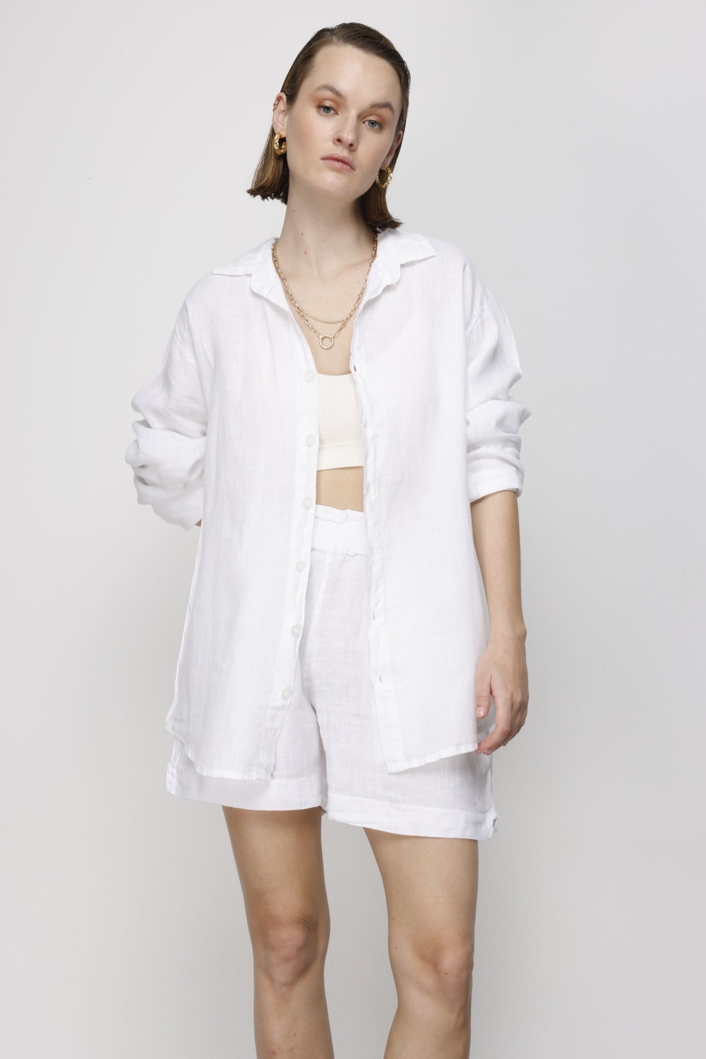 Nyla White Linen Oversized Shirt