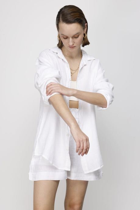 Nyla White Linen Oversized Shirt