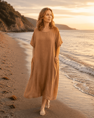 Shirred Pocket Linen Loose Dress