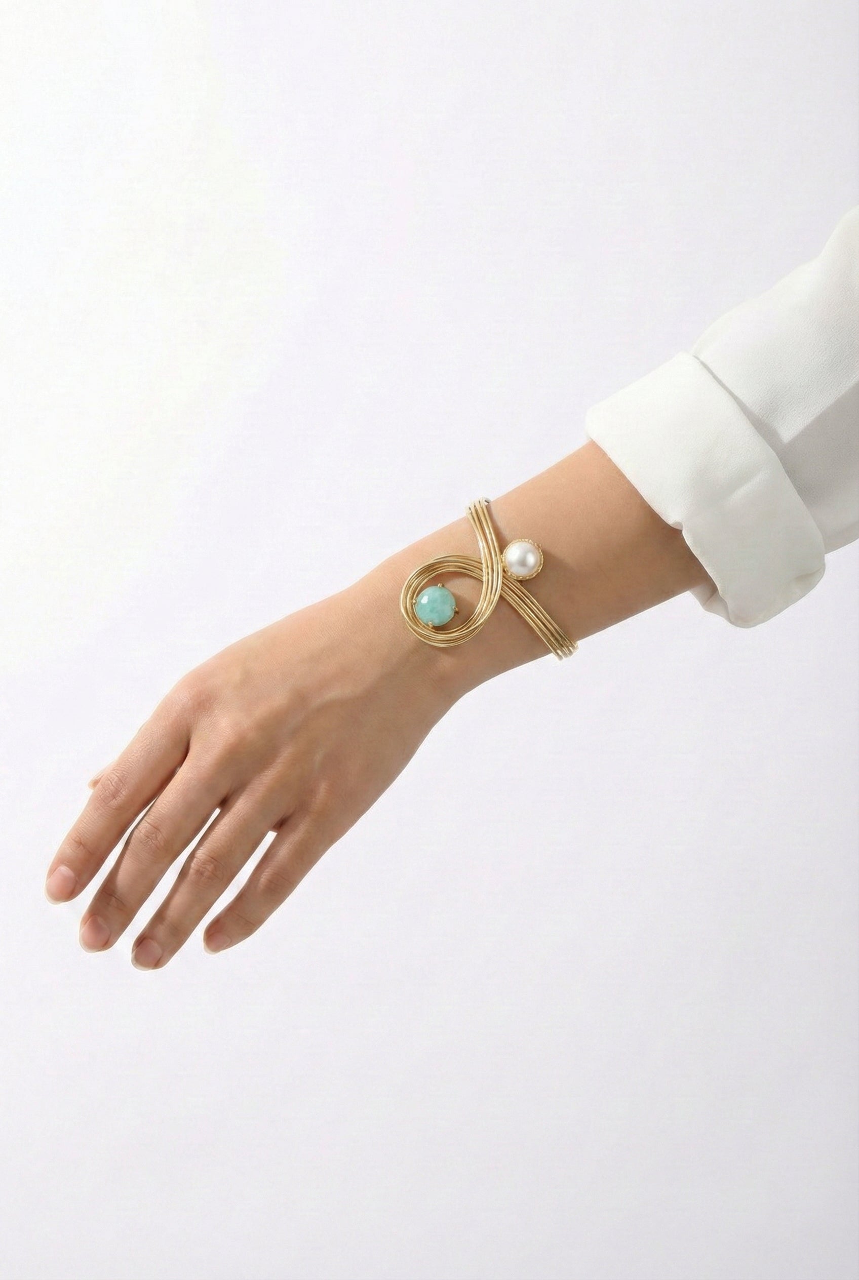 Baroque Pearl & Cat’s Eye Statement Cuff Bracelet