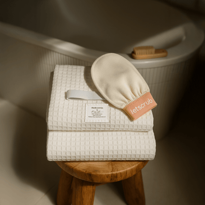 Glowing Duo of Hair Towel and Bath Glove