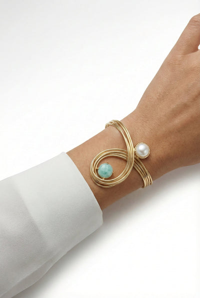 Baroque Pearl & Cat’s Eye Statement Cuff Bracelet