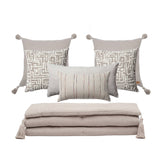 Bed Runner and 6 Pieces White and Beige Pillow Set