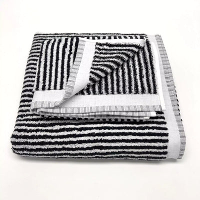 Doris Terry Turkish Towel With Finished Edge - Black and White Stripe
