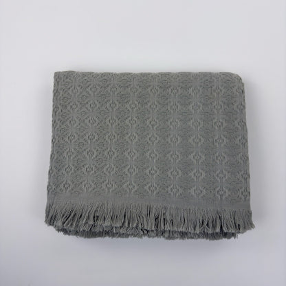Rose-Patterned Textured Cotton Blanket
