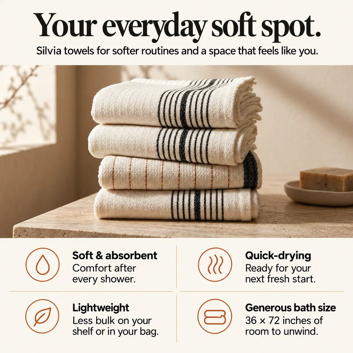 Silvia Cotton Bamboo Lightweight Woven Turkish Towel