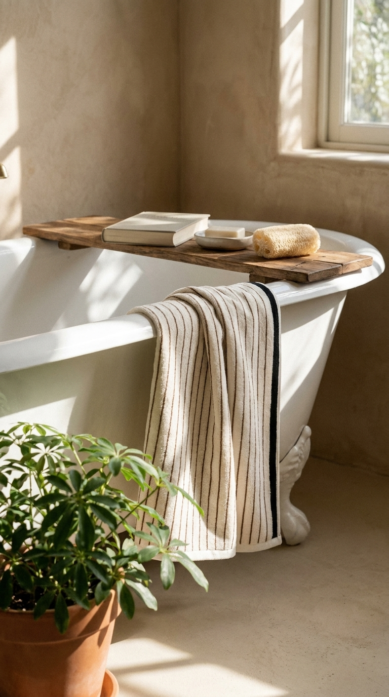 Melika Turkish Striped Terry Towel in Brown