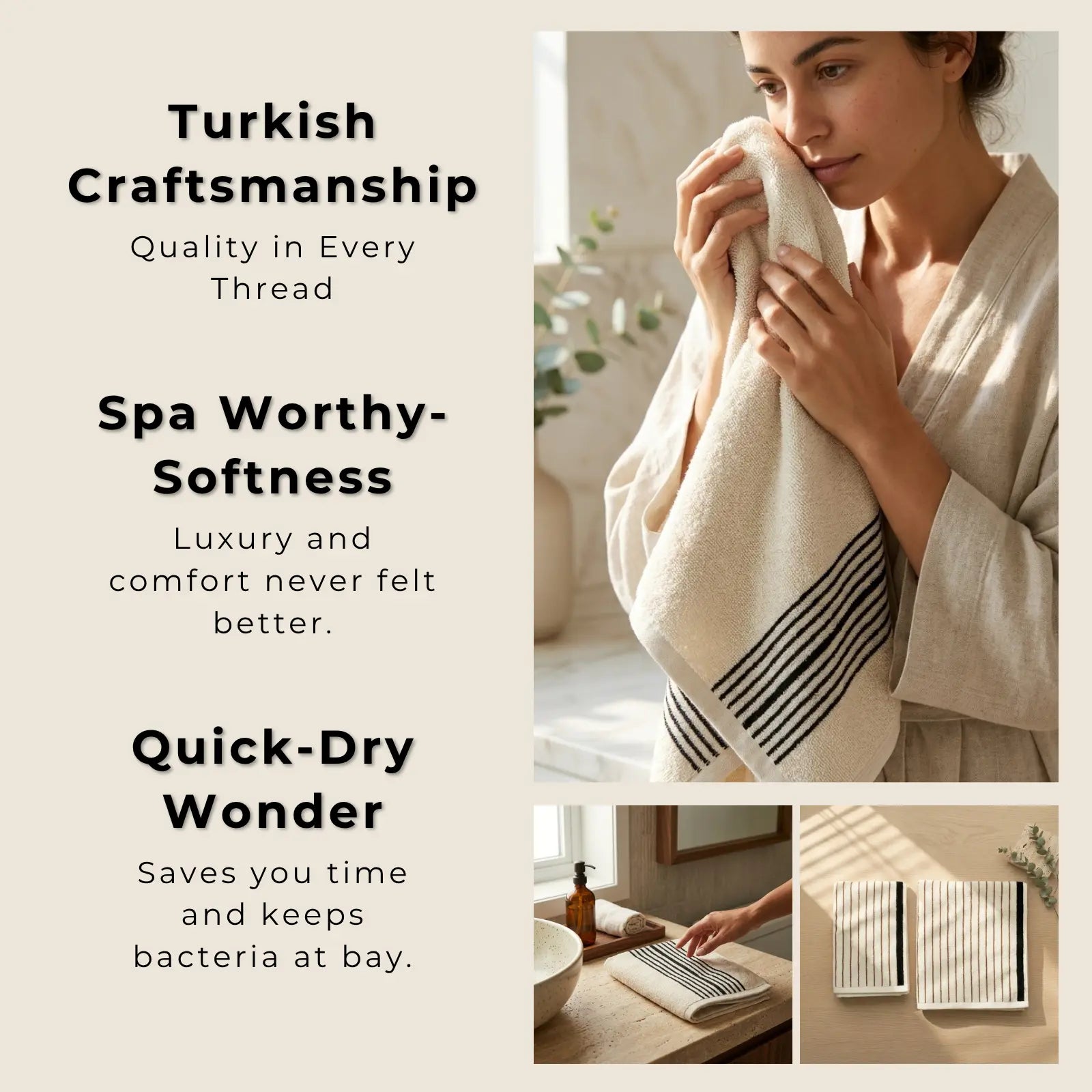 Melika Turkish 100% Cotton Striped Terry Towel