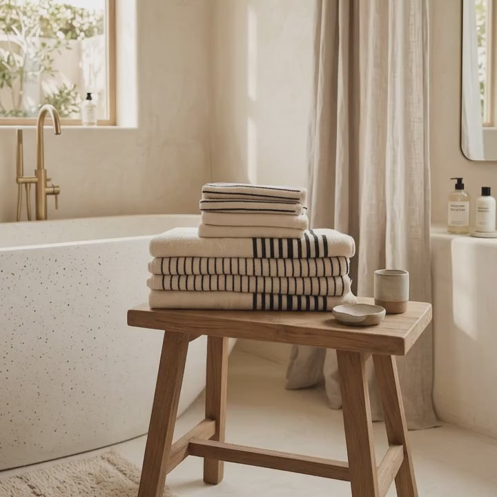 Load video: Melika Turkish 100% Cotton Striped Terry Towel