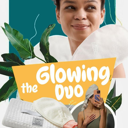 Glowing Duo of Hair Towel and Exfoliating Bath Glove