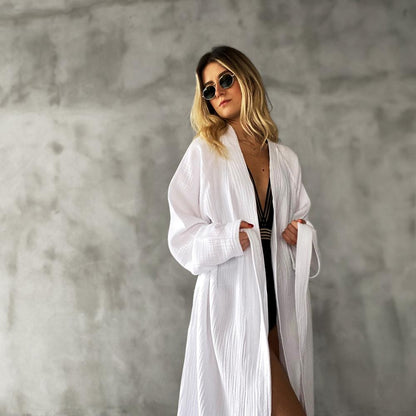 JOY 4- LAYERED KIMONO ROBE - 100% TURKISH COTTON - The Loomia