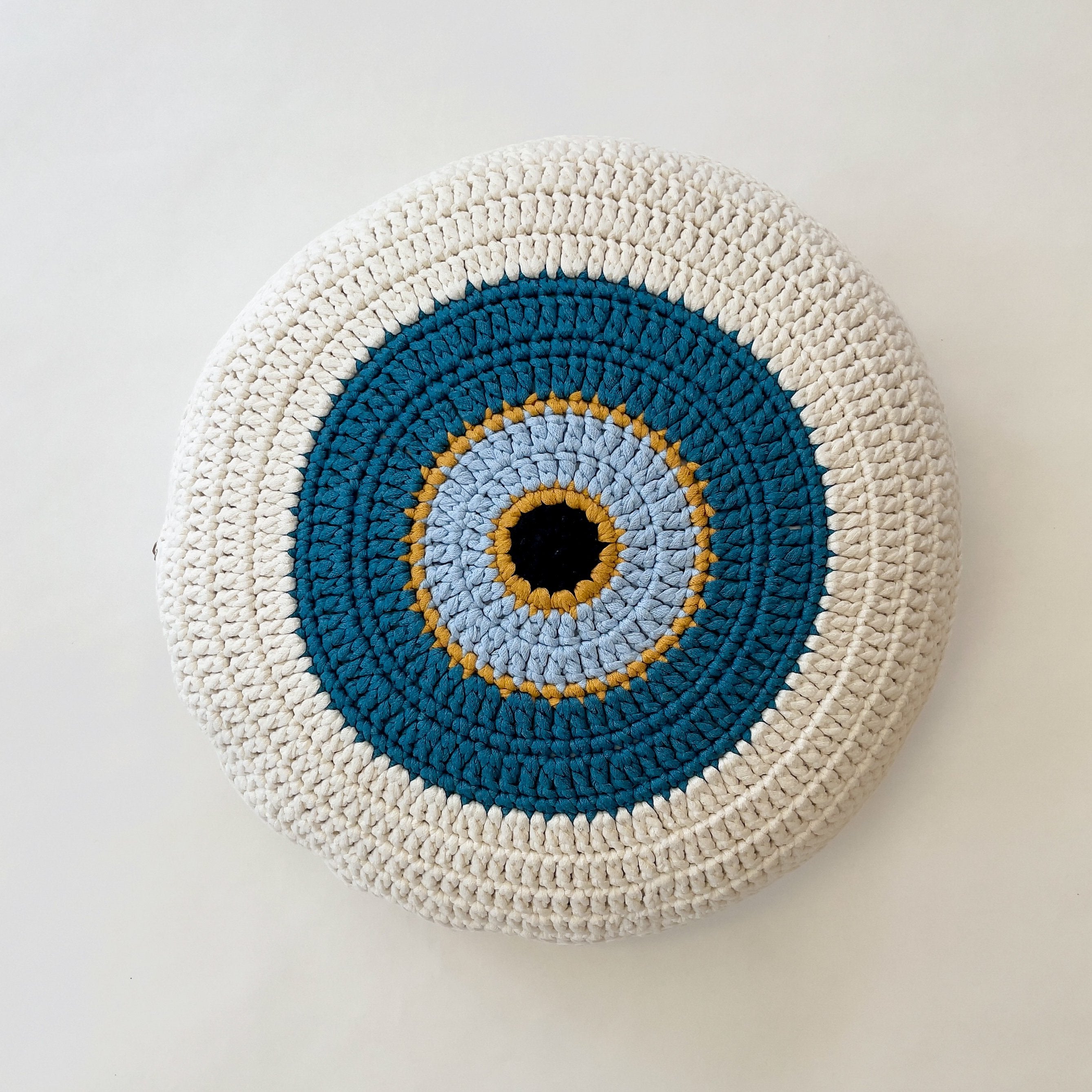 Sena Evil Eye Round Hand-Knitted Throw Pillow - The Loomia