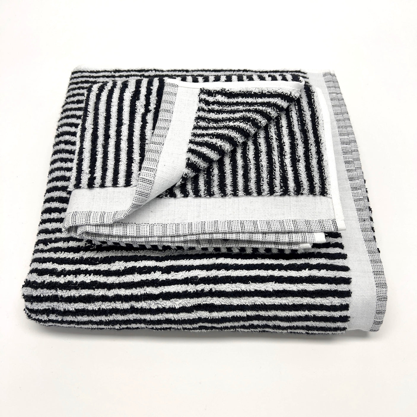 Doris Terry Turkish Bath Towel With Finished Edge - Black and White Stripe