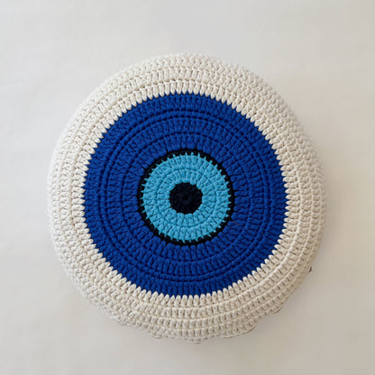 Sena Evil Eye Round Hand-Knitted Throw Pillow - The Loomia