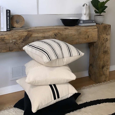 SOPHIE BLACK AND CREAM STRIPE HANDWOVEN PILLOW - The Loomia
