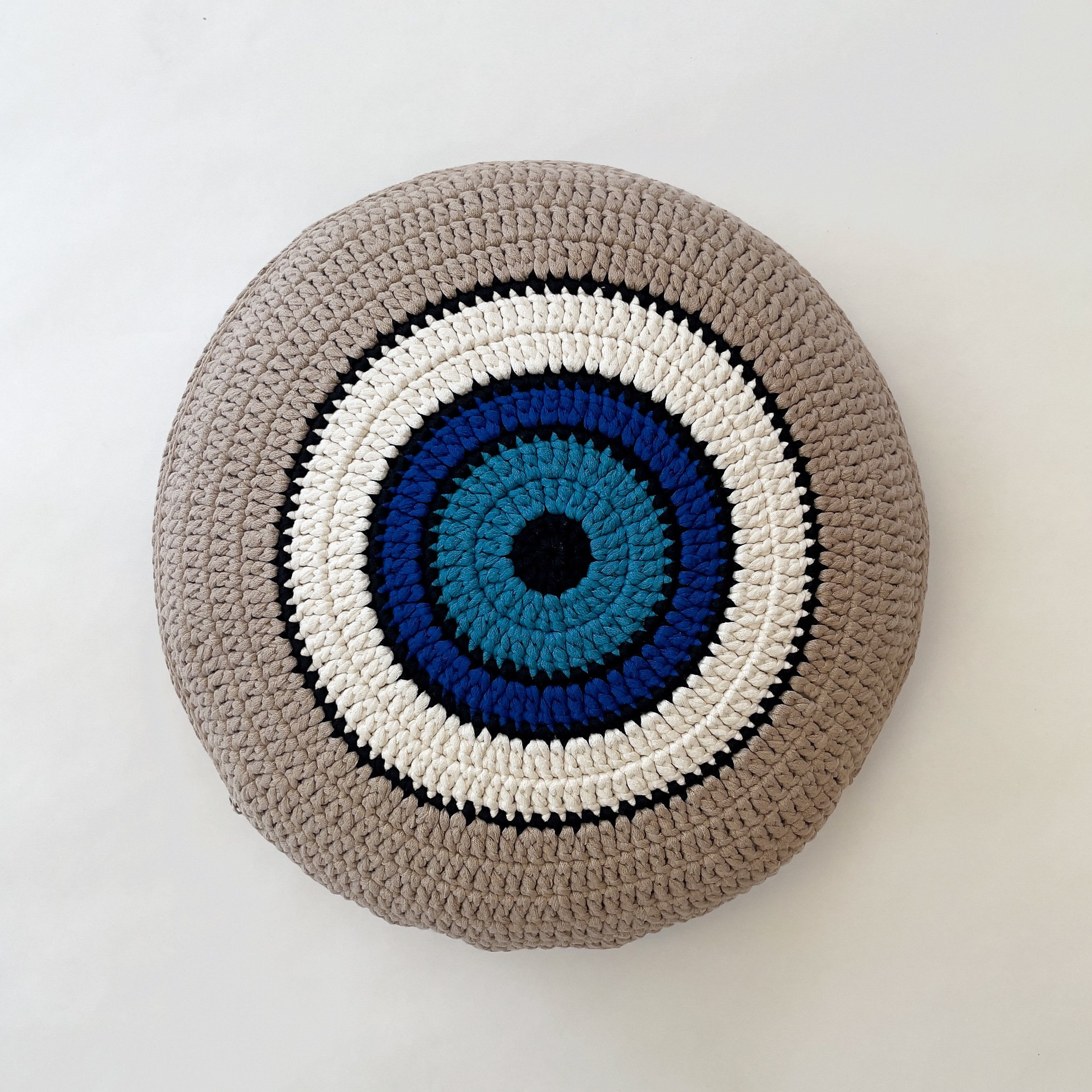 Sena Evil Eye Round Hand-Knitted Throw Pillow - The Loomia