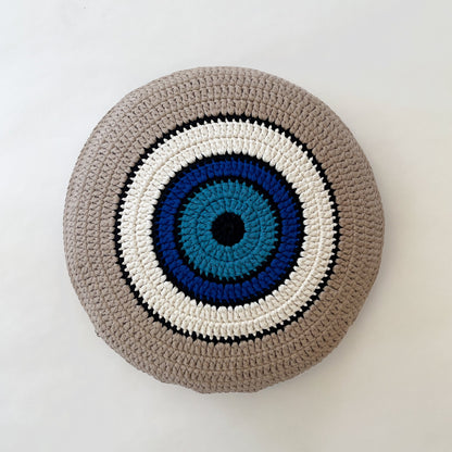 Sena Evil Eye Round Hand-Knitted Throw Pillow - The Loomia