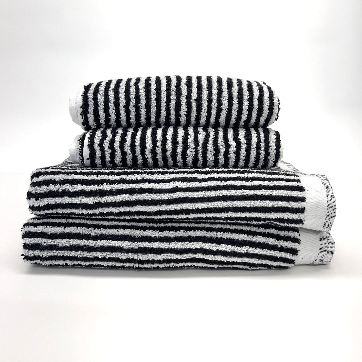 Doris Terry Turkish Hand Towel With Finished Edge - Black and White Stripe