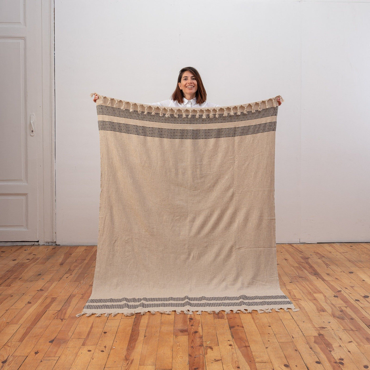 Farida | Linen and Turkish Cotton Throw Blanket - The Loomia